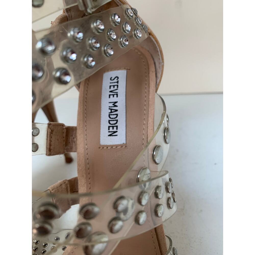 Steve Madden Moto Multi Strap Studded Strappy Dress Sandals, Clear Size 9M - Picture 4 of 6